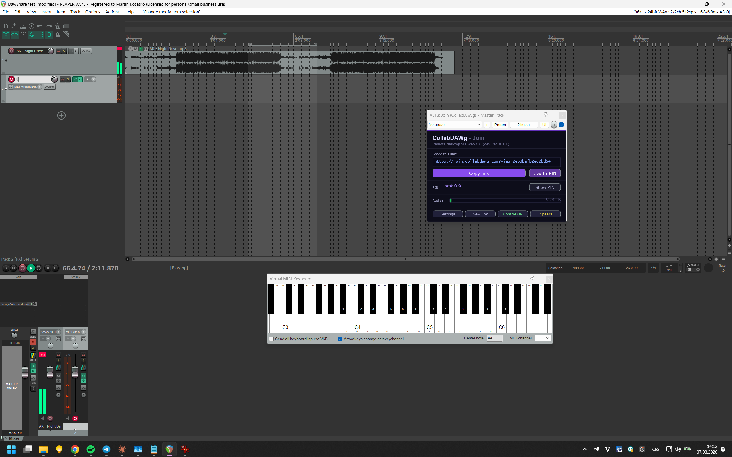 CollabDAWg Join plugin running inside REAPER on the master track